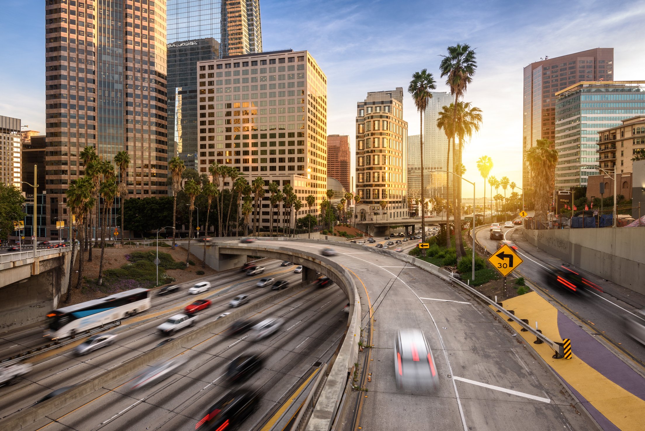 Downtown Los Angeles Traffic at Sunset